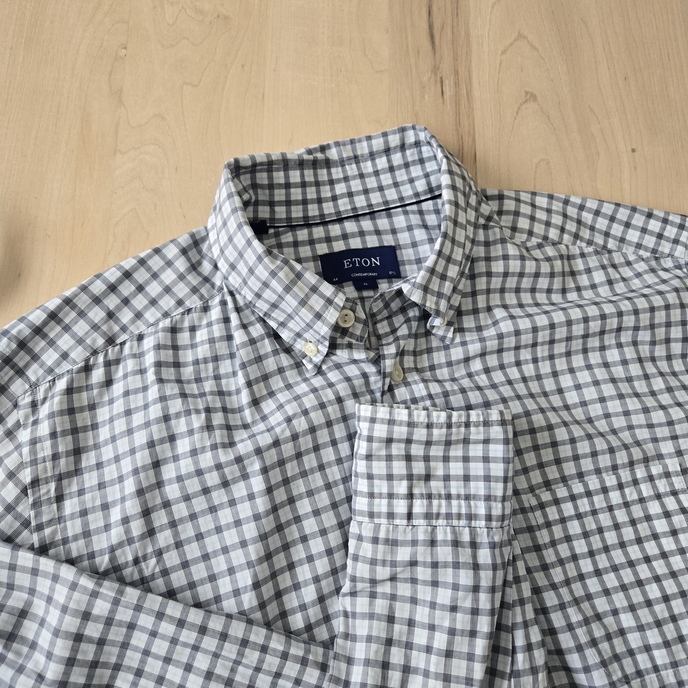 ETON Men's Button-Down Check Shirt in White and Light Blue